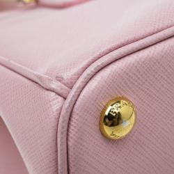 Pre Owned Prada Pink Saffiano Lux Leather Mini Double Zip Tote