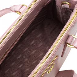 Pre Owned Prada Pink Saffiano Lux Leather Mini Double Zip Tote