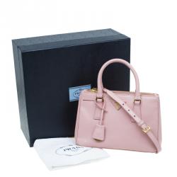 Pre Owned Prada Pink Saffiano Lux Leather Mini Double Zip Tote