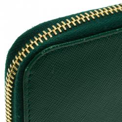 مملوكة مسبقًا محفظة برادا جلد سافيانو أخضر داكن بالشعار وسحاب محيط