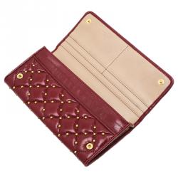 Pre Owned Prada Red Studded and Quilted Leather Continental Flap Wallet