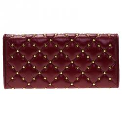 Pre Owned Prada Red Studded and Quilted Leather Continental Flap Wallet