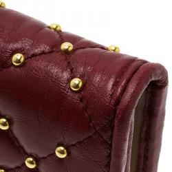 Pre Owned Prada Red Studded and Quilted Leather Continental Flap Wallet
