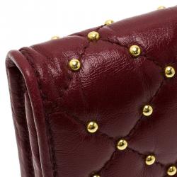 Pre Owned Prada Red Studded and Quilted Leather Continental Flap Wallet