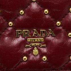 Pre Owned Prada Red Studded and Quilted Leather Continental Flap Wallet