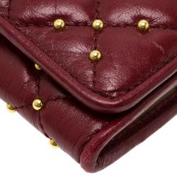 Pre Owned Prada Red Studded and Quilted Leather Continental Flap Wallet