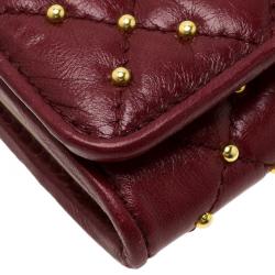Pre Owned Prada Red Studded and Quilted Leather Continental Flap Wallet