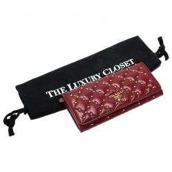 Pre Owned Prada Red Studded and Quilted Leather Continental Flap Wallet
