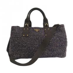 Pre Owned Prada Black Tweed Canapa Tote