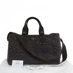 Pre Owned Prada Black Tweed Canapa Tote