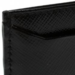 Pre Owned Prada Black Saffiano Patent Leather Card Holder