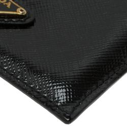 Pre Owned Prada Black Saffiano Patent Leather Card Holder