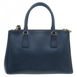 Pre Owned Prada Navy Blue Saffiano Lux Leather Small Double Zip Tote