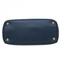 Pre Owned Prada Navy Blue Saffiano Lux Leather Small Double Zip Tote
