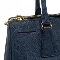 Pre Owned Prada Navy Blue Saffiano Lux Leather Small Double Zip Tote