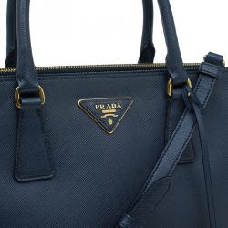 Pre Owned Prada Navy Blue Saffiano Lux Leather Small Double Zip Tote