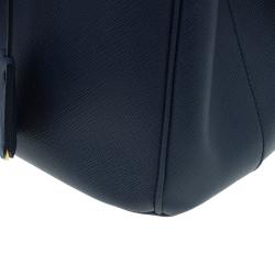 Pre Owned Prada Navy Blue Saffiano Lux Leather Small Double Zip Tote