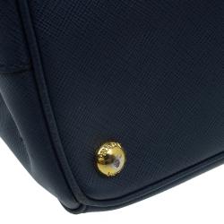 Pre Owned Prada Navy Blue Saffiano Lux Leather Small Double Zip Tote