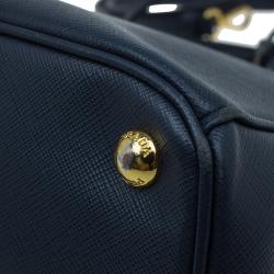 Pre Owned Prada Navy Blue Saffiano Lux Leather Small Double Zip Tote