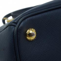 Pre Owned Prada Navy Blue Saffiano Lux Leather Small Double Zip Tote