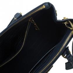 Pre Owned Prada Navy Blue Saffiano Lux Leather Small Double Zip Tote
