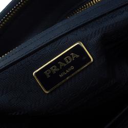 Pre Owned Prada Navy Blue Saffiano Lux Leather Small Double Zip Tote
