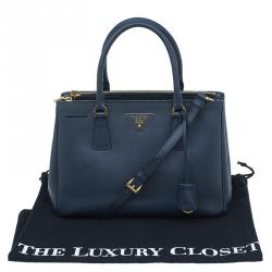 Pre Owned Prada Navy Blue Saffiano Lux Leather Small Double Zip Tote
