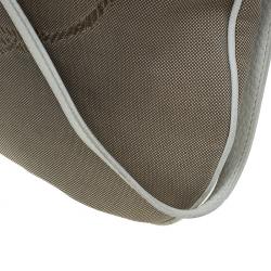 Pre Owned Prada White/Beige  Canvas Jacquard Logo Studded Top Handle Bag