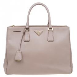 Pre Owned Prada Blush Pink Saffiano Lux Leather Large Double Zip Tote