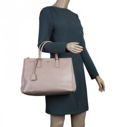 Pre Owned Prada Blush Pink Saffiano Lux Leather Large Double Zip Tote