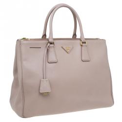 Pre Owned Prada Blush Pink Saffiano Lux Leather Large Double Zip Tote