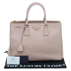 Pre Owned Prada Blush Pink Saffiano Lux Leather Large Double Zip Tote