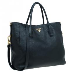 Pre Owned حقيبة شوبر برادا جلد فيتيلو ديانو أسود