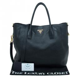 Pre Owned حقيبة شوبر برادا جلد فيتيلو ديانو أسود