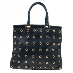 Pre Owned Prada Black Lambskin Grommet Tote