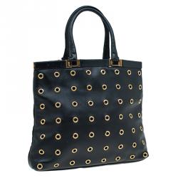 Pre Owned Prada Black Lambskin Grommet Tote
