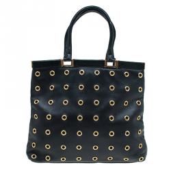 Pre Owned Prada Black Lambskin Grommet Tote