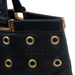Pre Owned Prada Black Lambskin Grommet Tote
