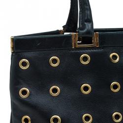 Pre Owned Prada Black Lambskin Grommet Tote