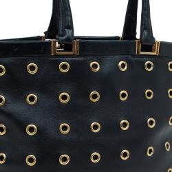 Pre Owned Prada Black Lambskin Grommet Tote