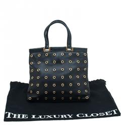 Pre Owned Prada Black Lambskin Grommet Tote