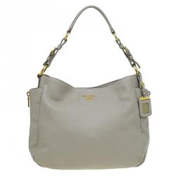 Pre Owned Prada Beige Vitello Daino Double Zip Pocket Hobo