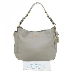 Pre Owned Prada Beige Vitello Daino Double Zip Pocket Hobo