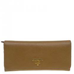 Prada Tan Saffiano Leather Continental Wallet