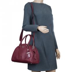 Pre Owned Prada Burgundy Vitello Daino Leather Bowling Bag