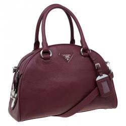 Pre Owned Prada Burgundy Vitello Daino Leather Bowling Bag