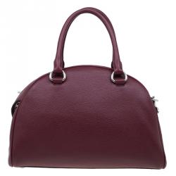 Pre Owned Prada Burgundy Vitello Daino Leather Bowling Bag