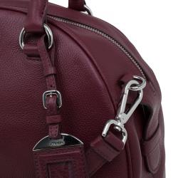 Pre Owned Prada Burgundy Vitello Daino Leather Bowling Bag