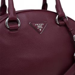 Pre Owned Prada Burgundy Vitello Daino Leather Bowling Bag