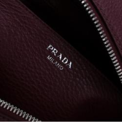 Pre Owned Prada Burgundy Vitello Daino Leather Bowling Bag